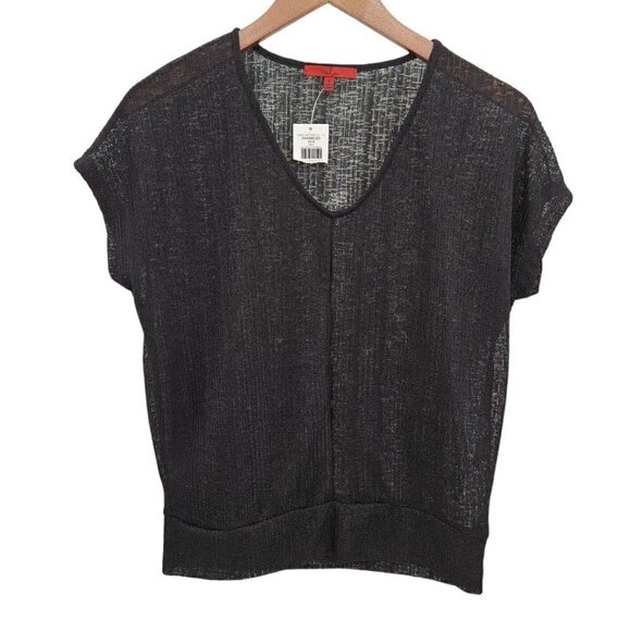 Red by BKE Buckle Top Womens Sz Small Black Sheer Open Knit S/S V Neck Boxy NEW - Picture 1 of 8